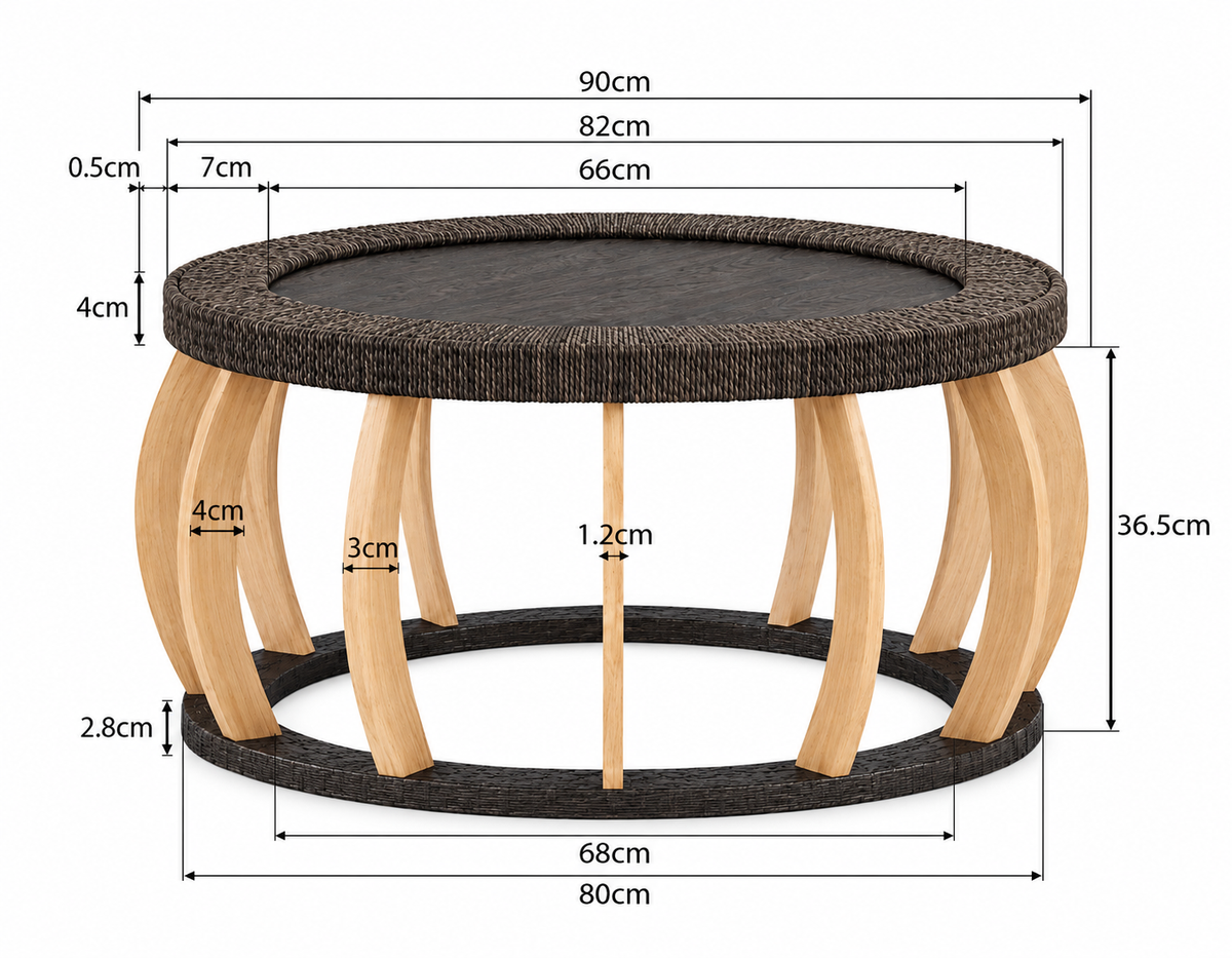 Table basse Ronde en Rotin et Bois massif