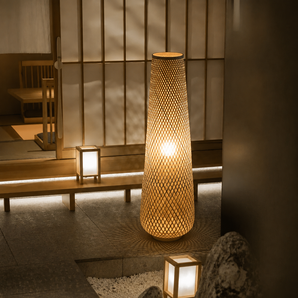 Lampadaire Rotin Moderne
