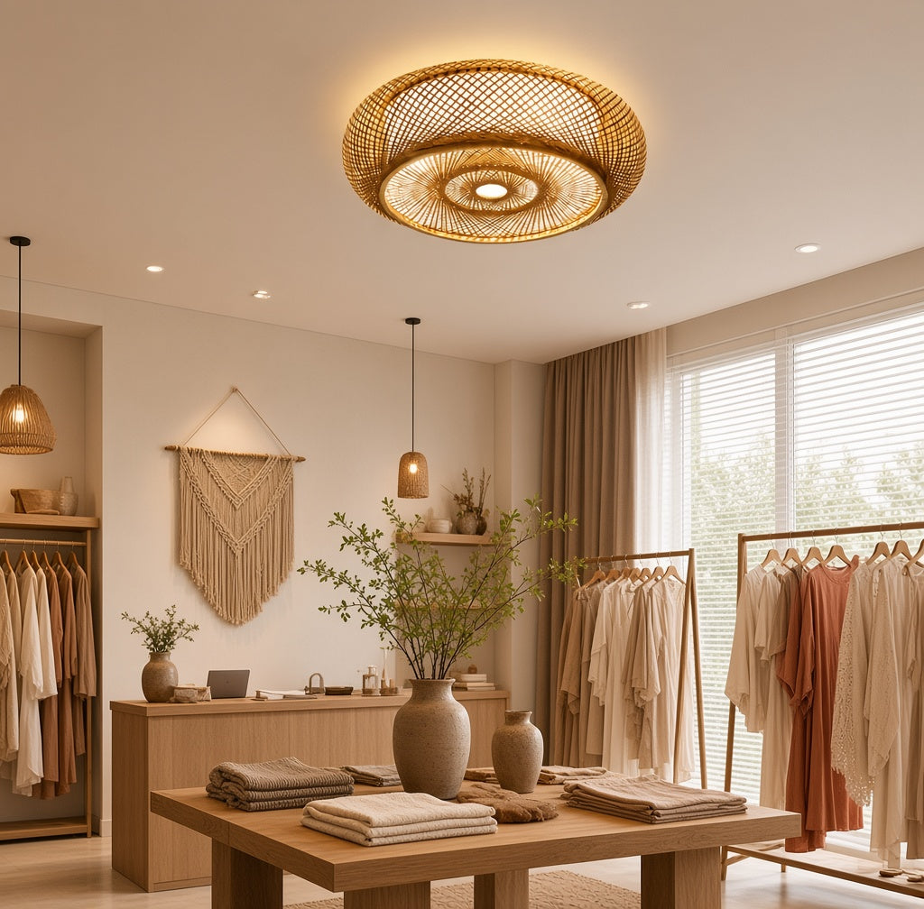 Plafonnier en Rotin et Bambou Style Chinois