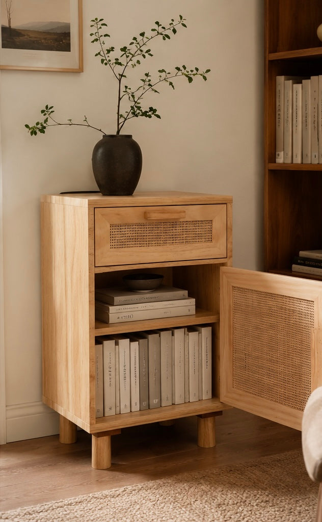 Table de Chevet en Rotin et Bois