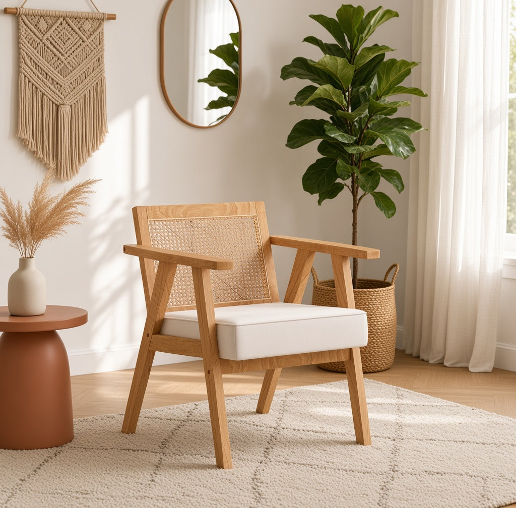 Fauteuil Lounge en Rotin et Bois