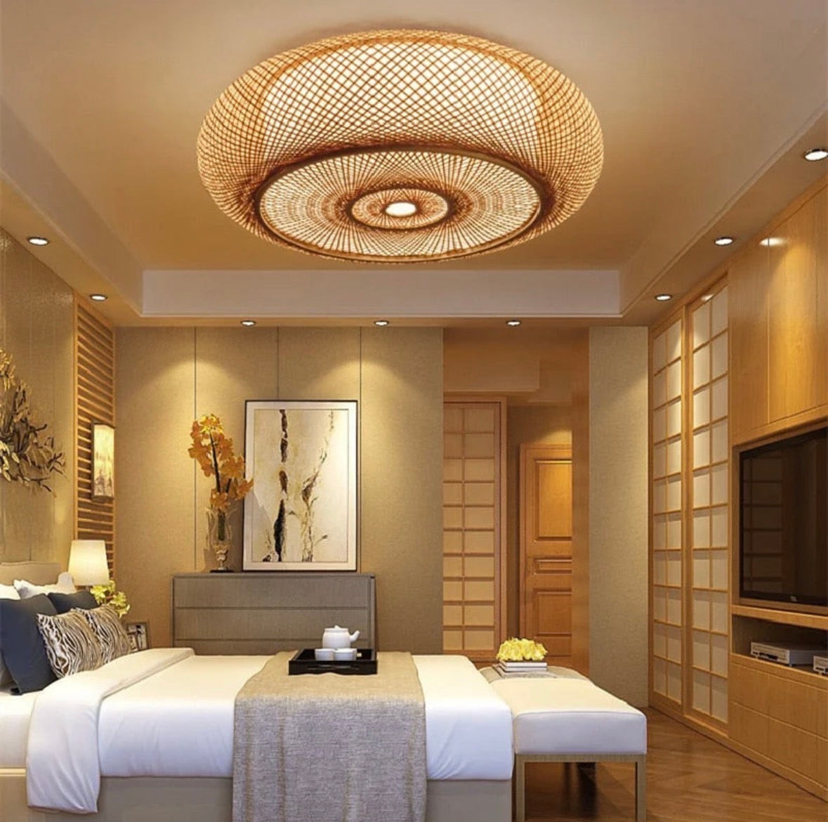 Plafonnier en Rotin et Bambou Style Chinois
