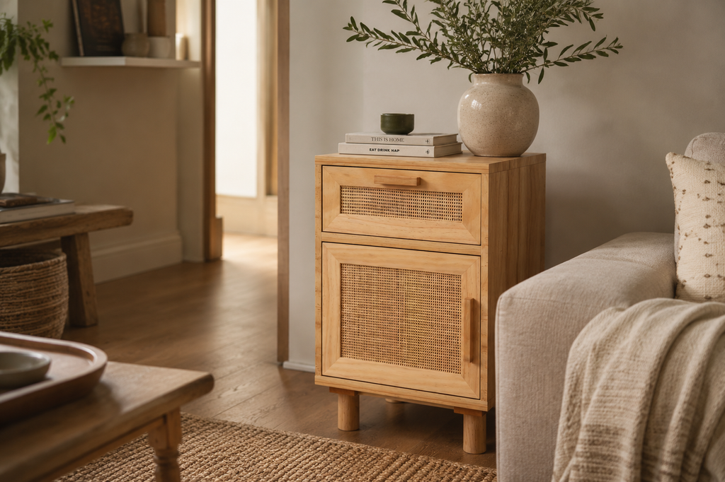 Table de Chevet en Rotin et Bois