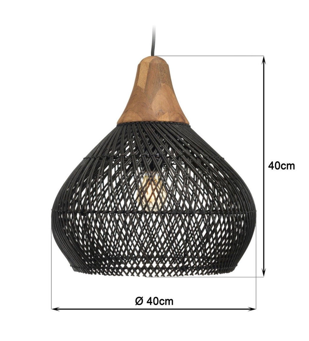 Suspension Rotin tressé et Bois Noir