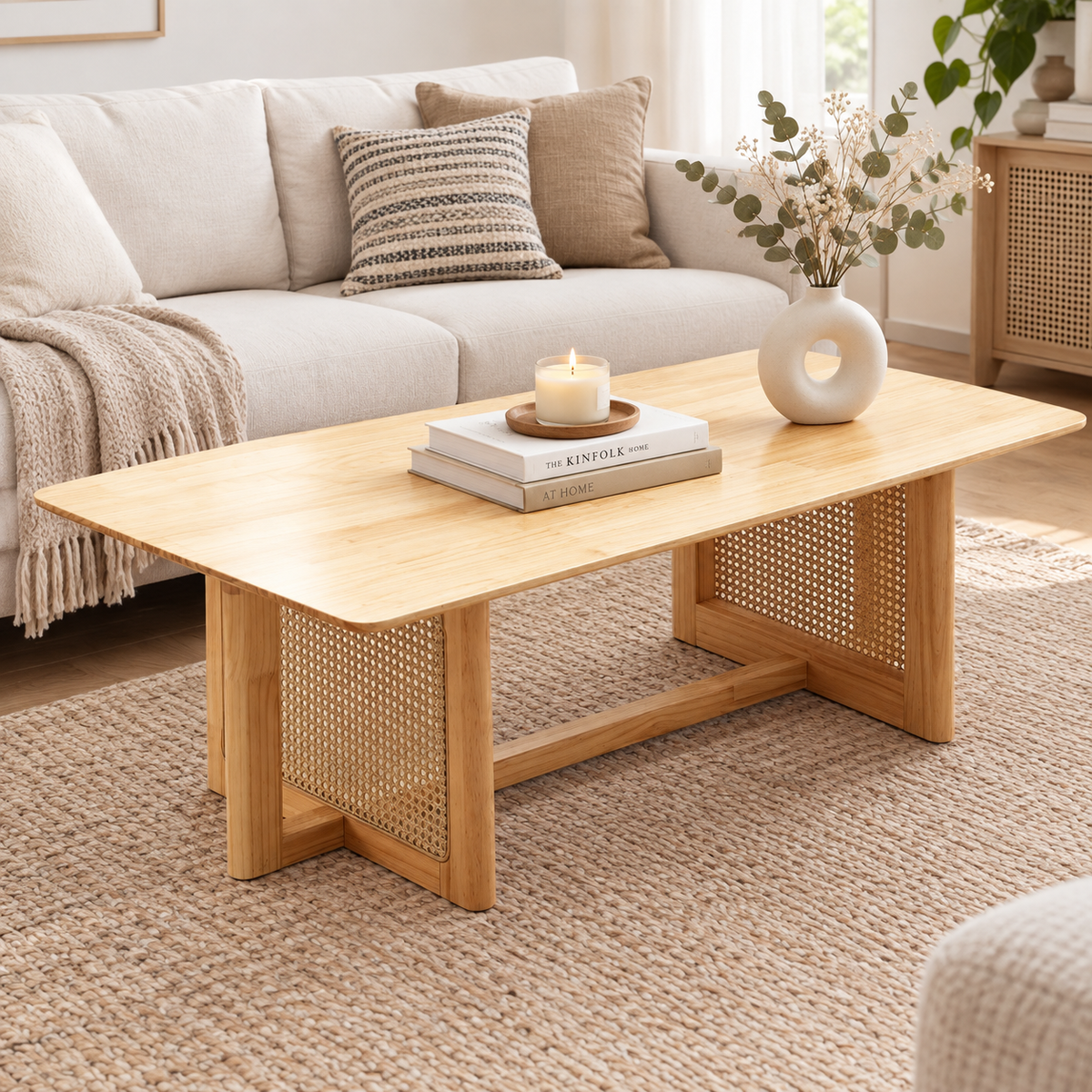 Table basse en Rotin et Bois d’Hévéa