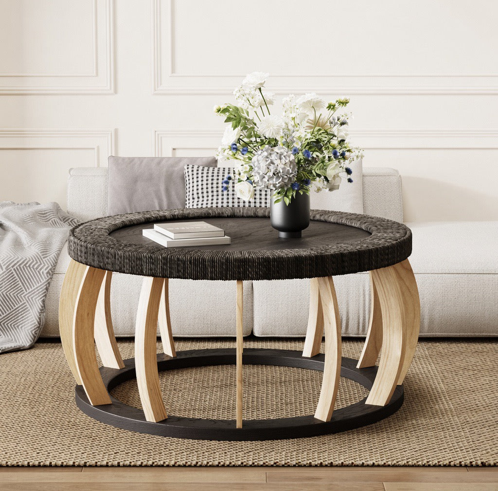 Table basse Ronde en Rotin et Bois massif