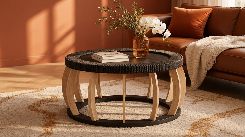 Table basse Ronde en Rotin et Bois massif