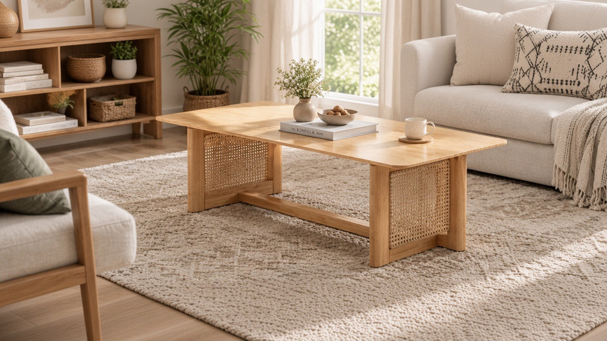 Table basse en Rotin et Bois d’Hévéa